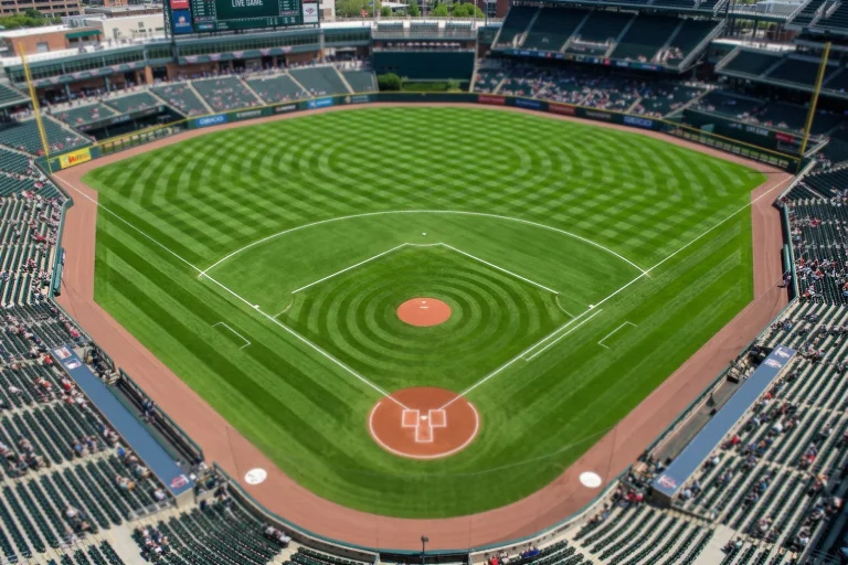 Baseball stadium overhead view showing the geometric diamond layout