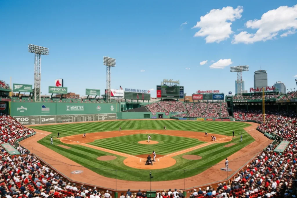 Unique baseball stadium architecture showing distinctive outfield dimensions