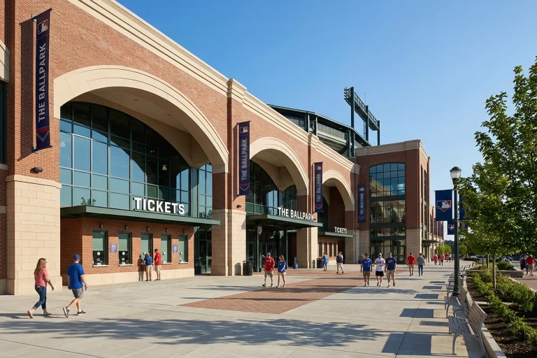 Baseball stadium entrance with professional venue signage visible