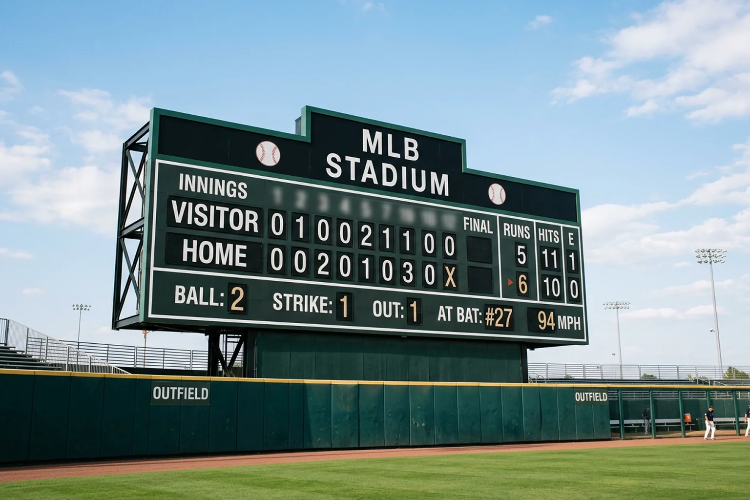 Baseball stadium scoreboard displaying different MLB bet types