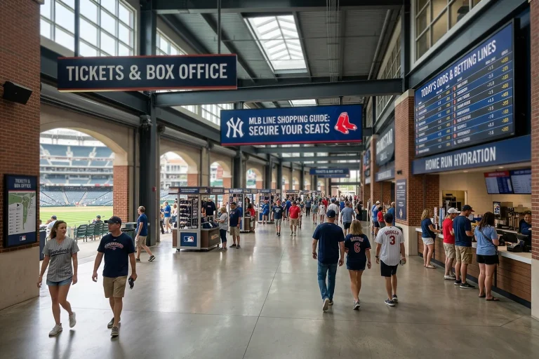Baseball stadium betting window area with odds displays visible